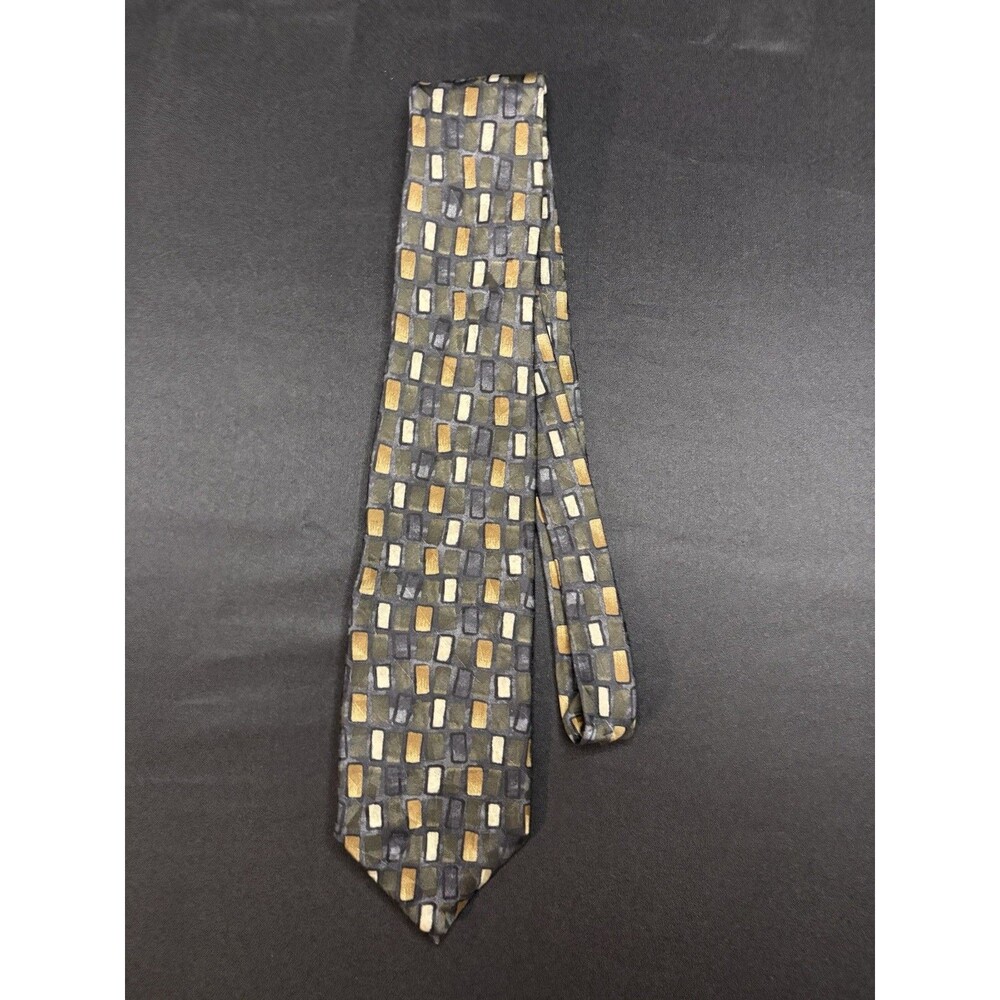 Vintage Mulberry Tie Mens Green Gold Geometric Silk Necktie Hand Sewn Italy